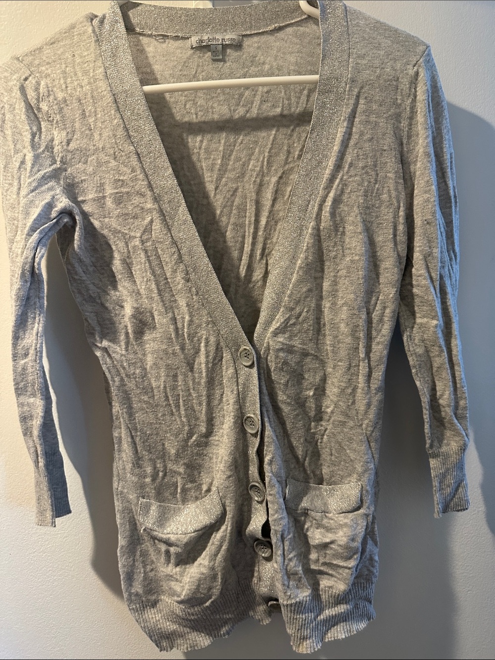 Charlotte Russe size small Heather Gray Lightweight Button-Front Cardigan